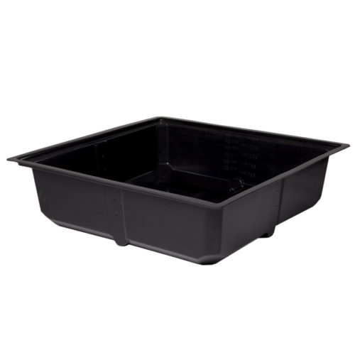 Photo of black, square, plastic grow bed, 75 gallons