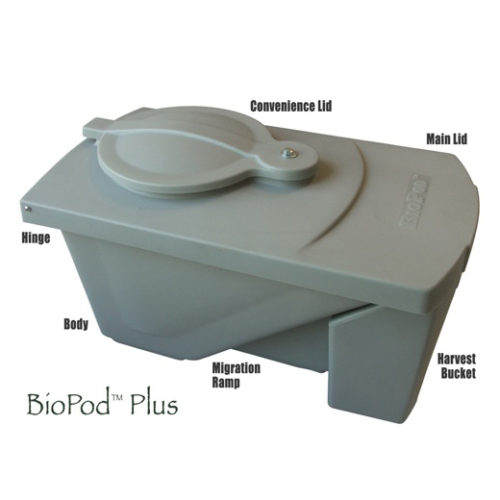 带灰色Biopod加上带有移动部件的塑料箱的标记图