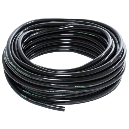 picture of a roll or coil of 1/2 inch black vinyl tubing for purchase in 100 foot lengths.