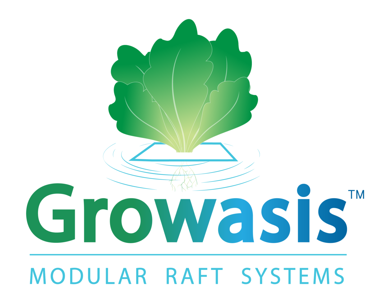 Growasis标志以浮筏上的莴苣头为特色